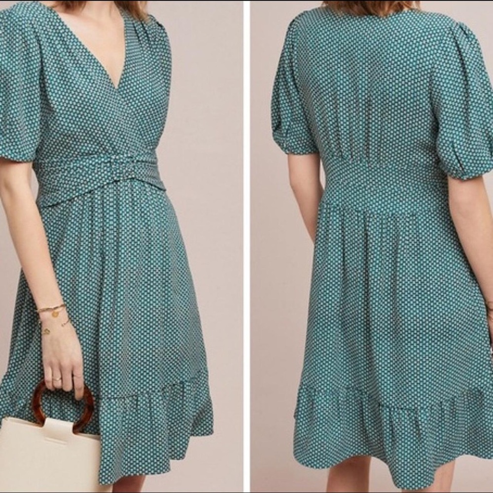 Maeve by Anthropologie Teal Patterned Midi Dress